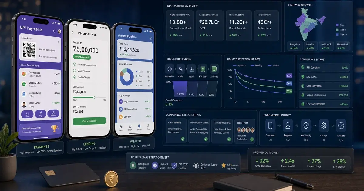 Fintech App Marketing in India: UPI, Lending & Wealth Apps