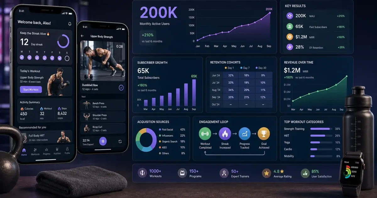 Fitness App Marketing: How We Scaled a Workout App to 200K MAU — illustration