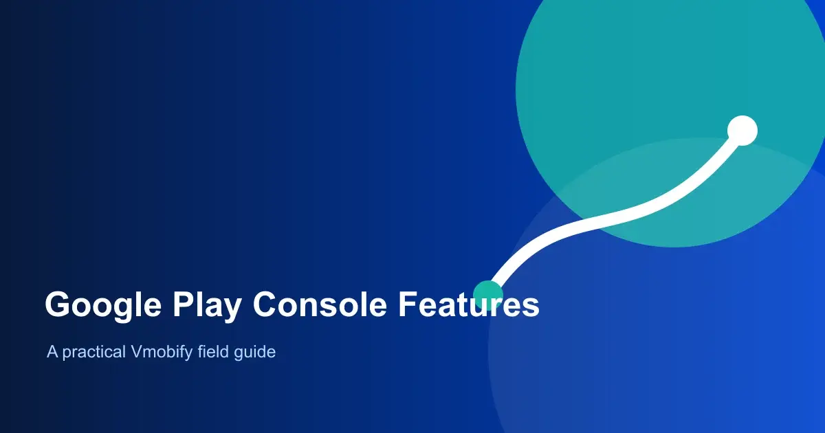 Illustrated operating dashboard representing Google Play Console growth, quality, and release controls.