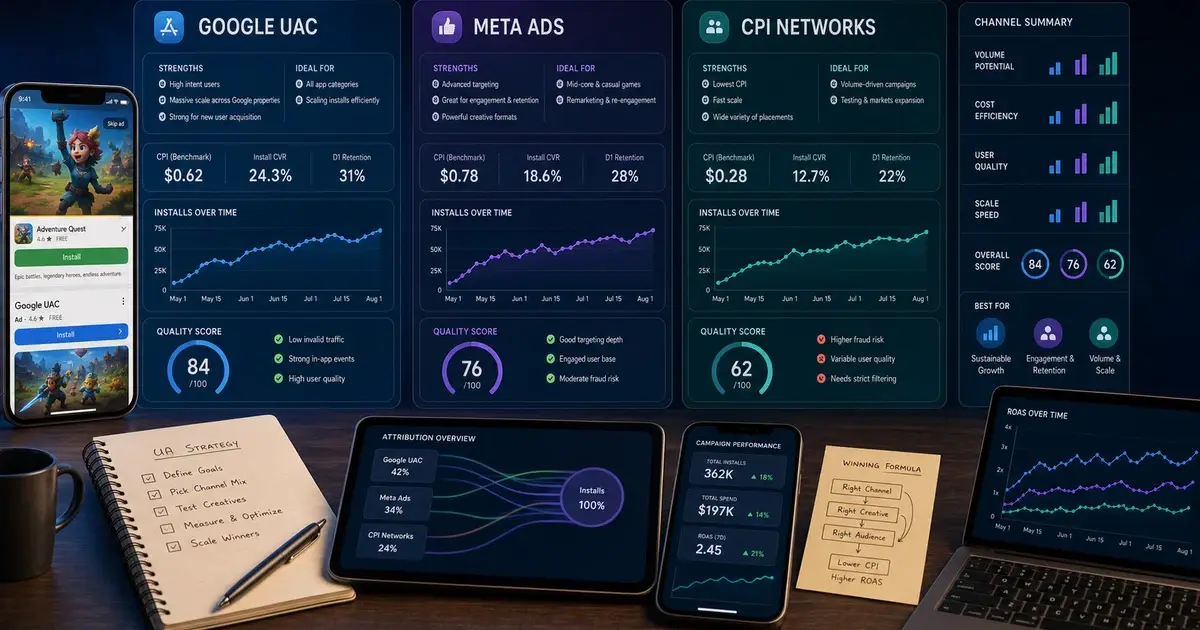 Google UAC vs Meta vs CPI Networks: Which Channel for Your App in 2026?