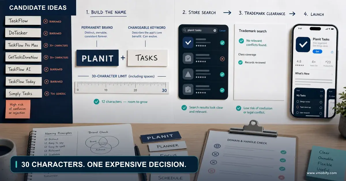 How to Name Your App: Keywords, Trademarks and Store Limits — illustration