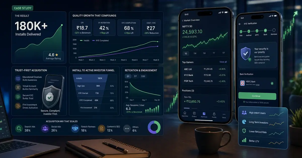 Stock Broker App Marketing: How We Drove 180K Installs for a Fintech App