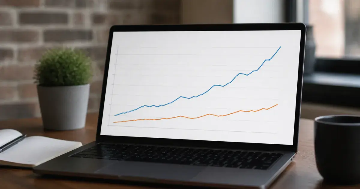 Photograph: laptop showing a cost-per-install line trending upward while a spend line rises faster.