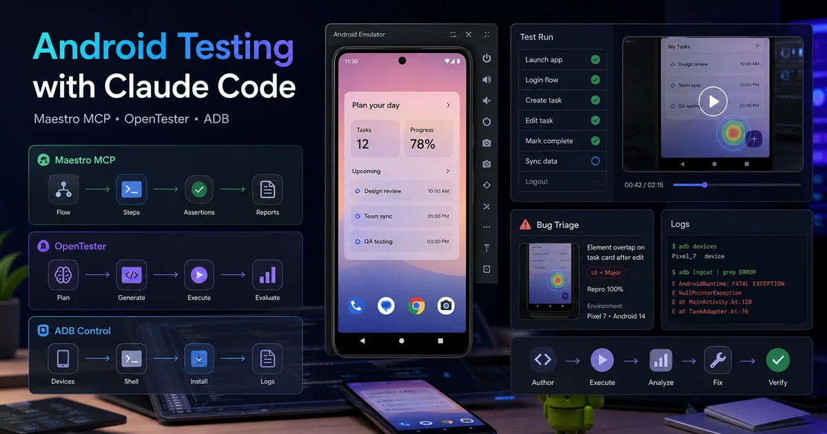 Android Testing with Claude Code: Maestro MCP, OpenTester & ADB — illustration