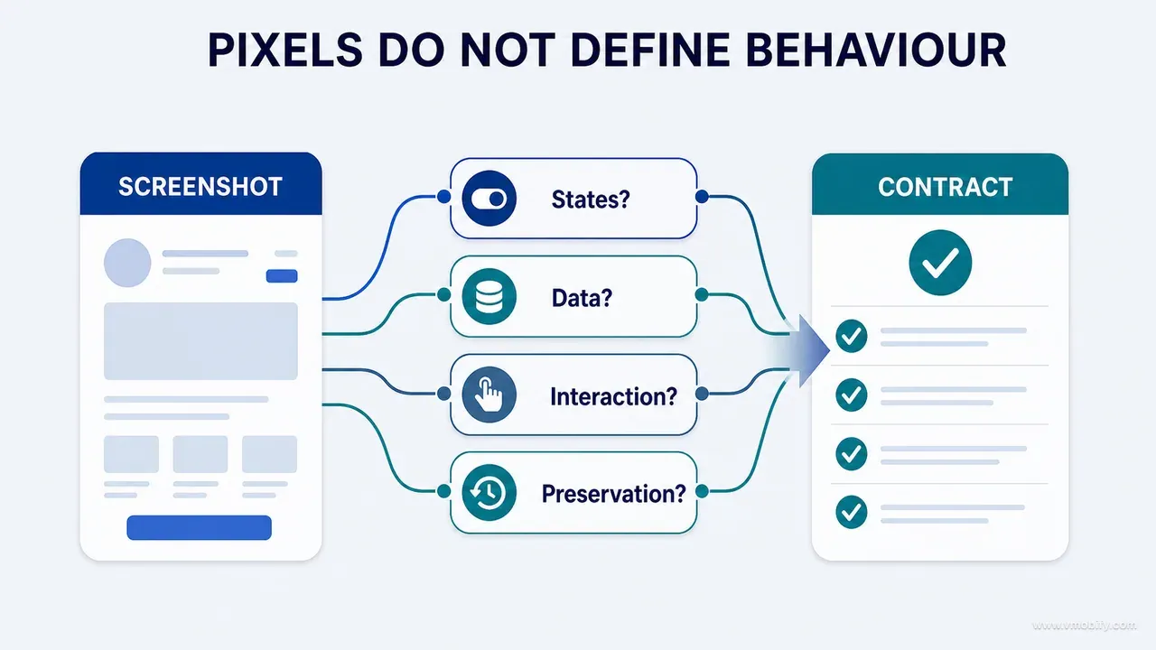 A screenshot leaving questions about state, data, interaction and preservation that an implementation contract must answer