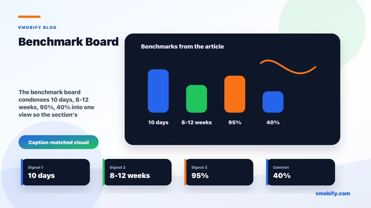 Benchmark board for The Aha-Moment Playbook: Find Your Activation Metric & Time-to-Value showing 10 days, 8-12 weeks, 95%, 40% and the article's main decision context.