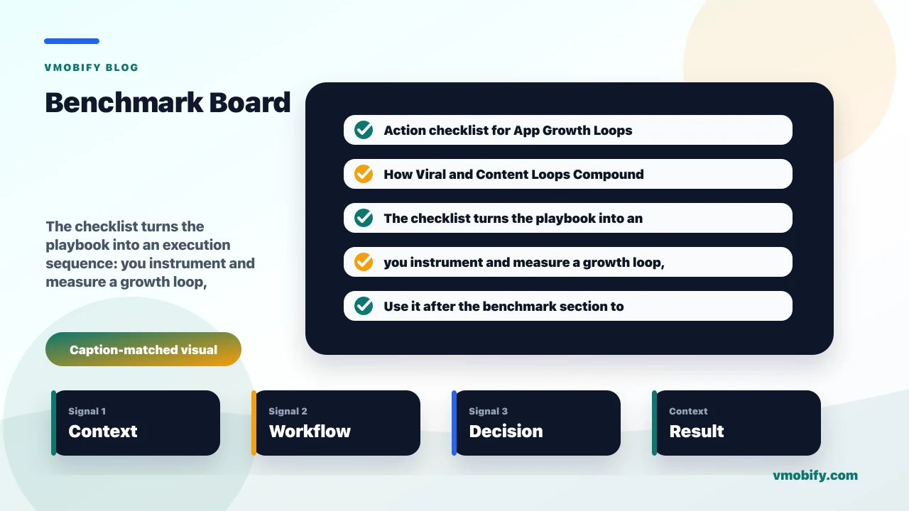 Action checklist for App Growth Loops: How Viral and Content Loops Compound Growth covering you instrument and measure a growth loop, growth loops work for India, you design a referral loop that is not gameable.