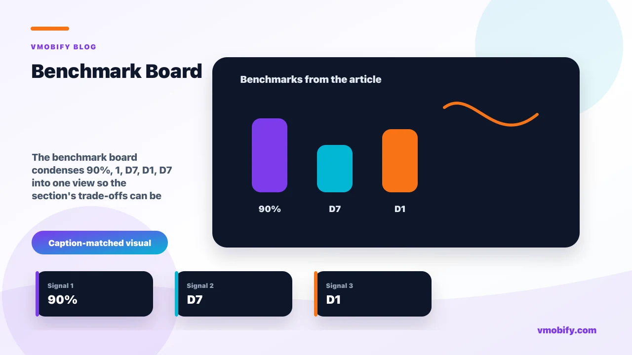 Benchmark board for App Lifecycle Marketing: A WhatsApp-First CRM That Retains (India) showing 90%, 1, D7, D1, D7 and the article's main decision context.