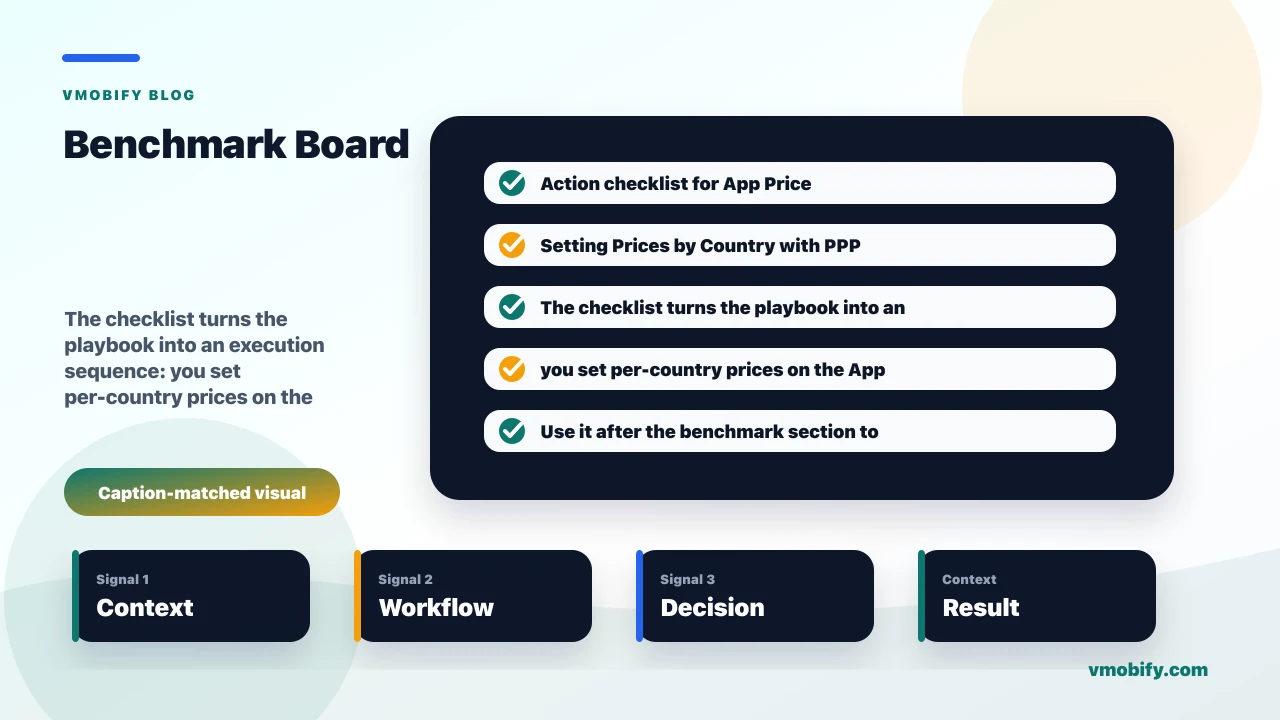 Action checklist for App Price Localisation: Setting Prices by Country with PPP covering you set per-country prices on the App Store and Google Play, changed for Google Play pricing in late 2025, India and other Tier-3 markets be priced.