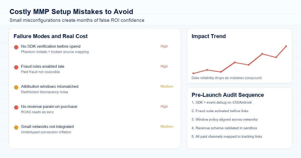 The five most costly MMP setup mistakes that corrupt attribution data before a single campaign launches.
