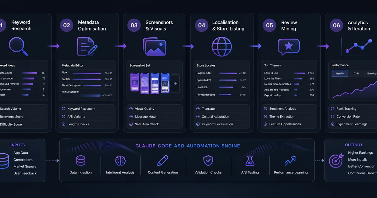 The 7-layer ASO automation stack: keyword research, metadata, screenshots, localisation, competitor intel, review mining, rejection prevention