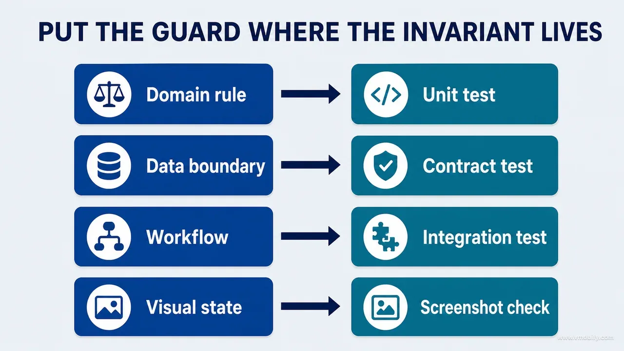 Bug protections matched to domain, data-boundary, workflow and visual-state invariants