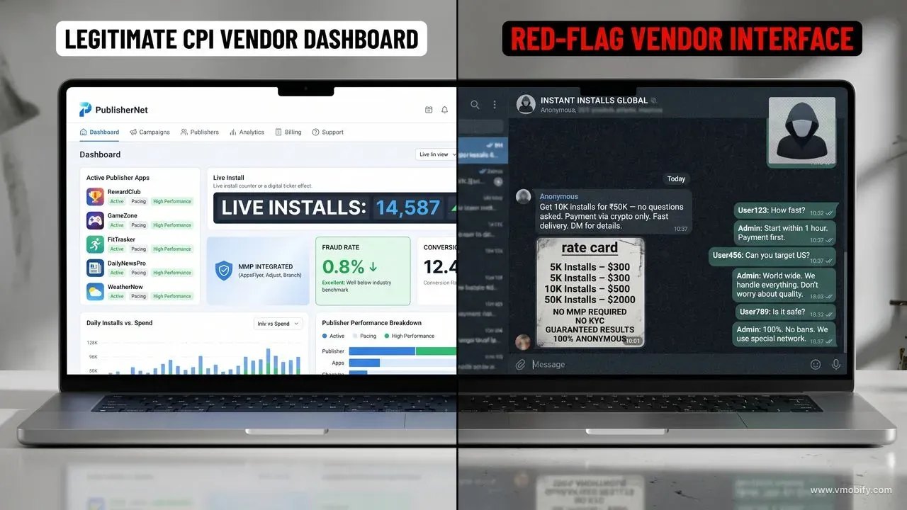A real CPI vendor dashboard looks nothing like a Telegram seller — the contrast is the entire story.