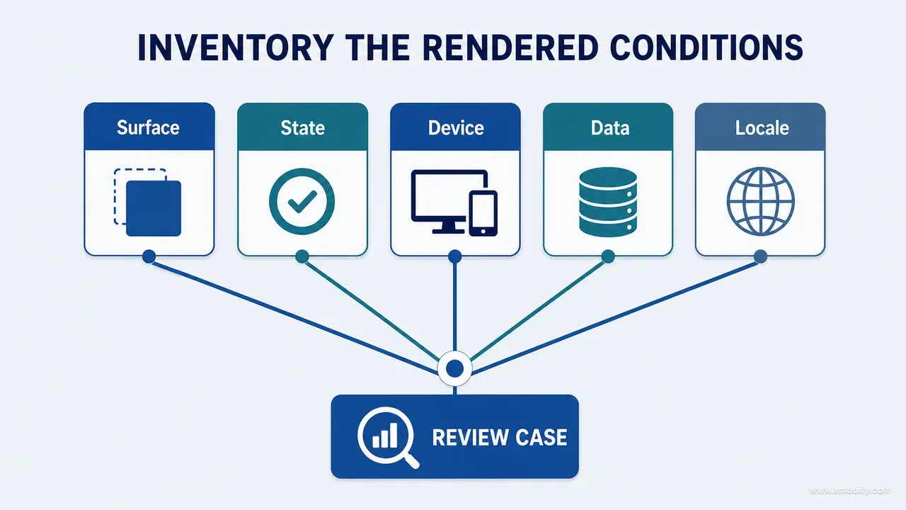 Visual review case formed by the intersection of surface, state, device, data and locale