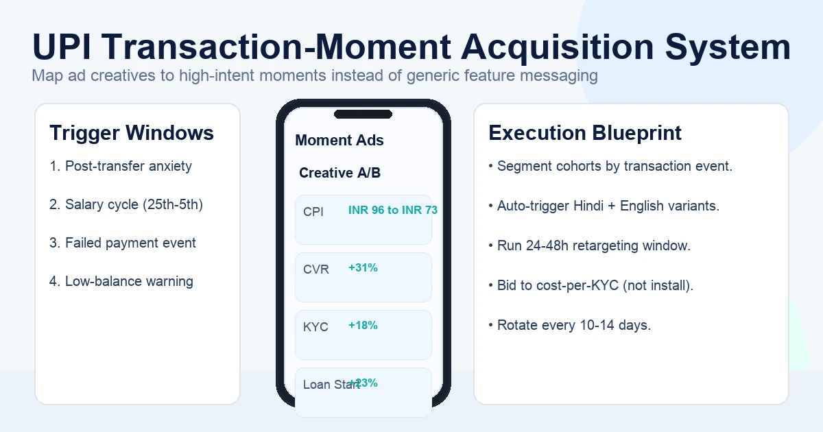 UPI transaction micro-moments are the highest-converting acquisition triggers for Indian fintech apps.