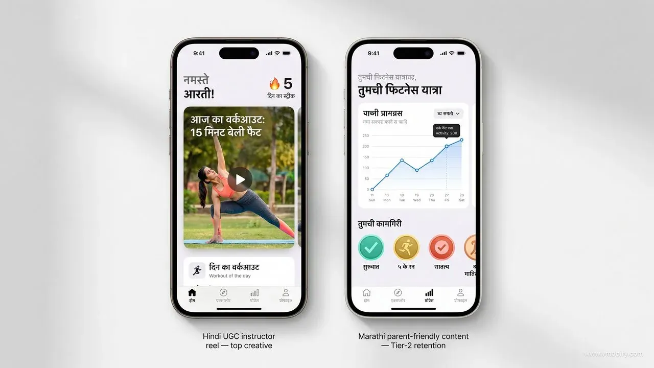 Same app, two language layers — Hindi UGC drove acquisition, Marathi retention.
