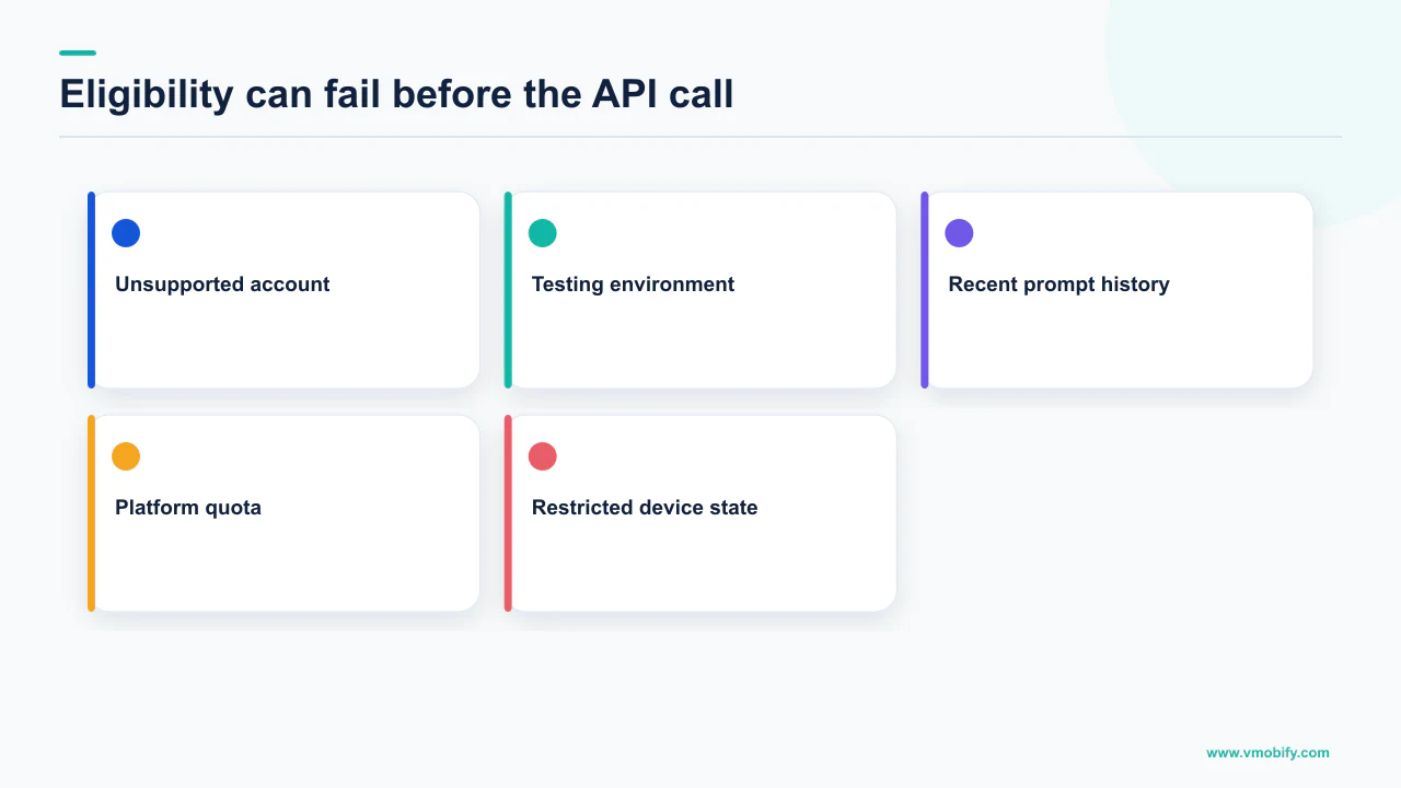 User and environment conditions that can suppress an in-app review prompt