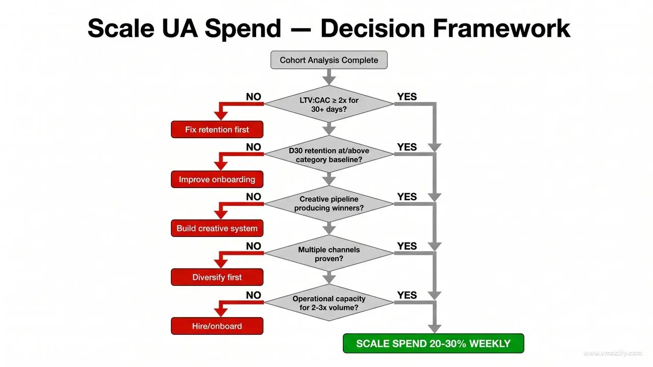 Five conditions must hold simultaneously before scaling spend aggressively.