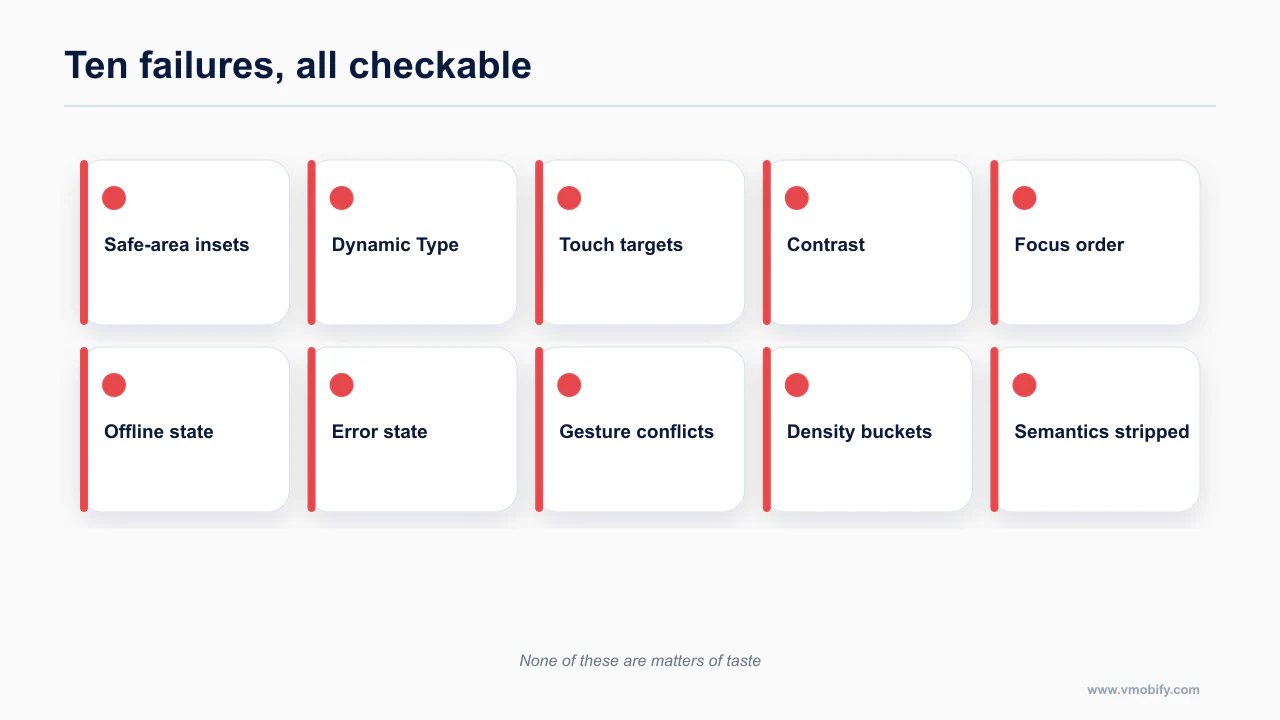 Ten recurring mobile design failures in agent-generated interfaces