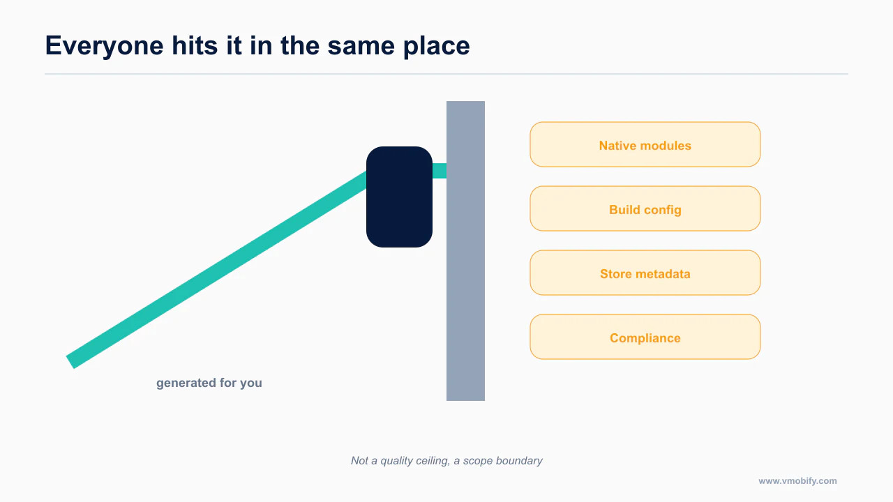 A build ramp stopping at a wall with native modules, config, metadata and compliance beyond