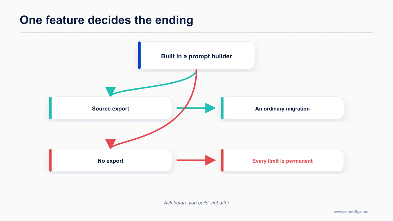 Two outcomes from a prompt builder split by whether source export exists