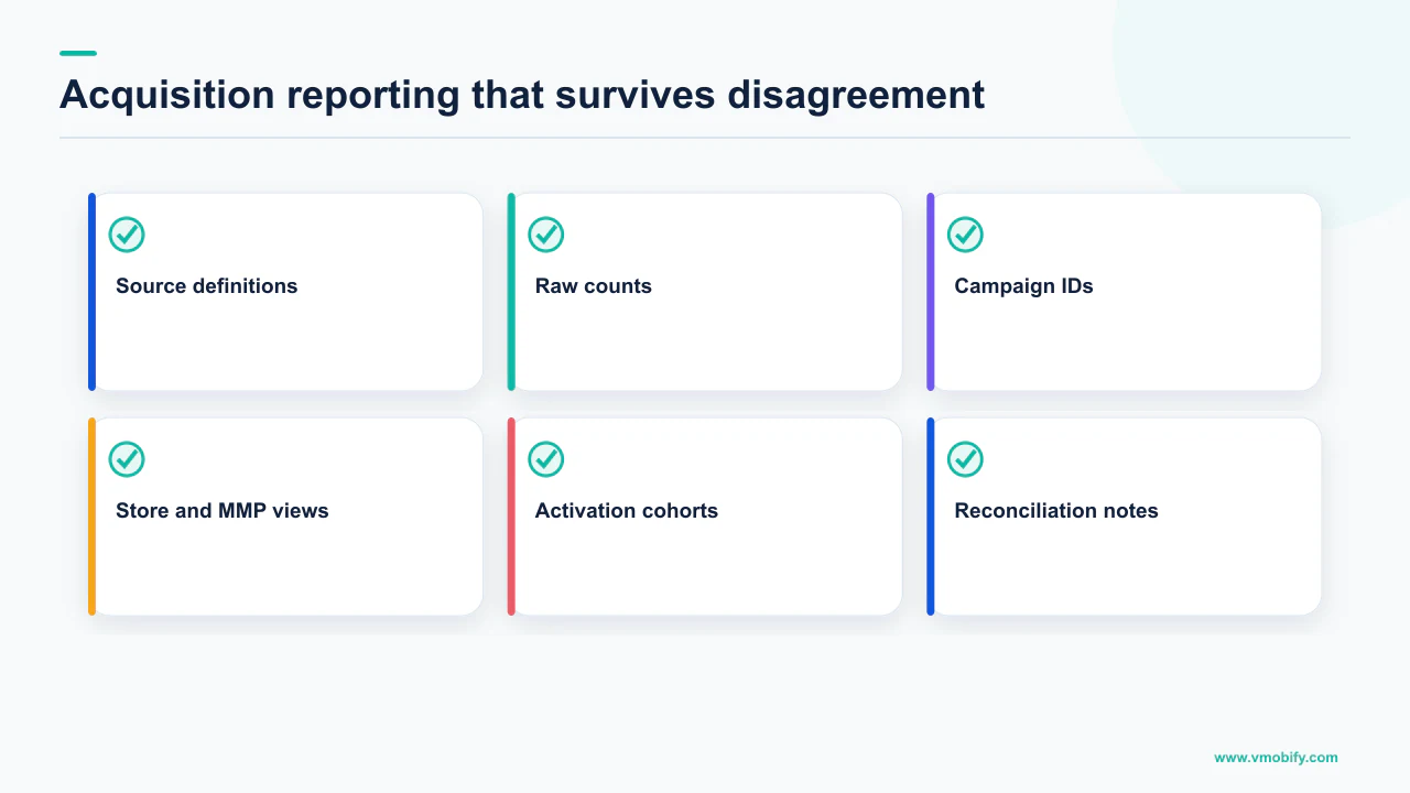 Checklist for app acquisition reporting across stores, attribution providers and product analytics