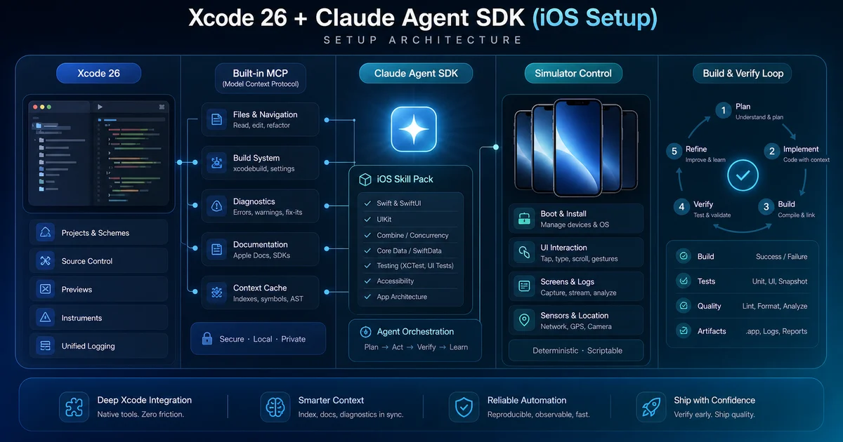 Xcode 26.3 MCP stack: Apple's built-in 20-tool server for RenderPreview, XcodeBuildMCP's 82 tools for headless builds