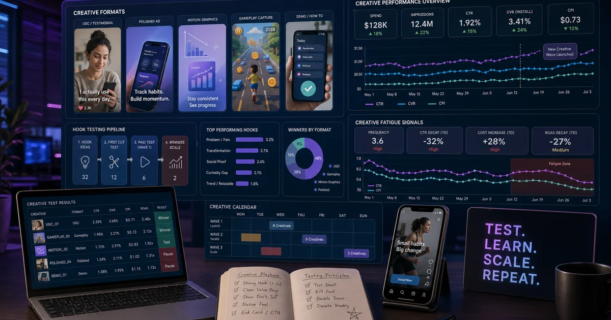 Mobile App Creative Strategy 2026: Formats, Testing & Fatigue Signals