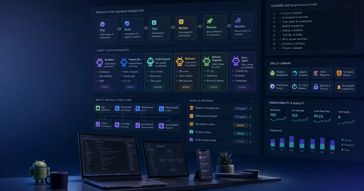 Production Android Workflows: CLAUDE.md, Subagents & Skills at Team Scale — illustration